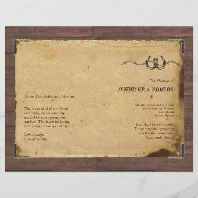 Rustic Country Horseshoes Wedding Program (Front)