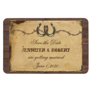 Rustic Country Horseshoes Wedding Save the Date Magnet