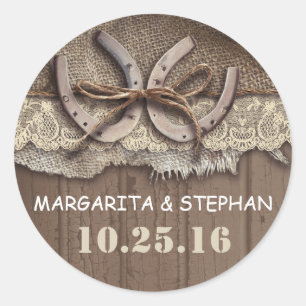 rustic country horseshoes wedding stickers