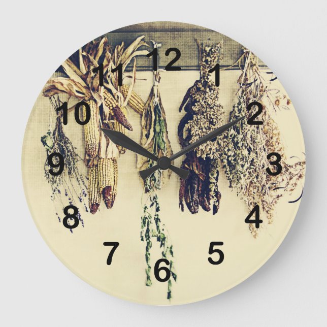 rustic country kitchen - dried herbs large clock (Front)