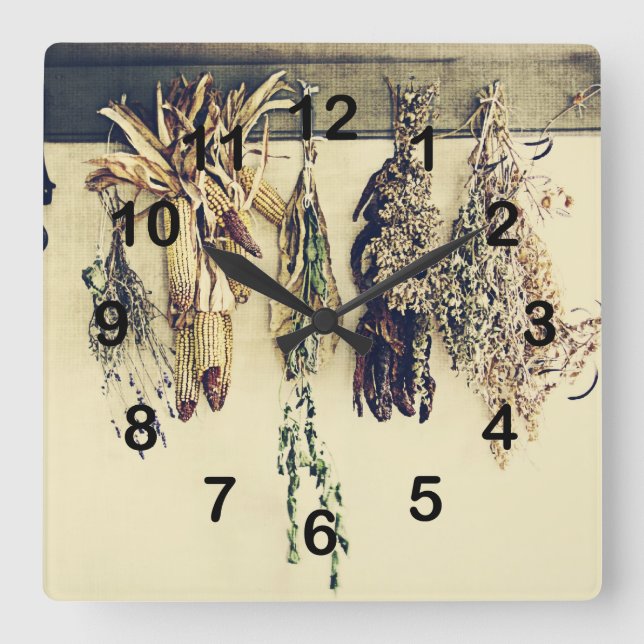 rustic country kitchen - dried herbs square wall clock (Front)