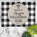 Rustic Country Kitchen Family Name Tea Towel<br><div class="desc">A charming,  rustic country kitchen design featuring a timelessly classic black and white buffalo check pattern,  and a personalised label. A great gift idea for birthday's,  housewarming or just because!</div>