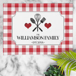 Rustic Country Kitchen Family Name Tea Towel<br><div class="desc">A charming,  rustic country kitchen design featuring a classic red gingham plaid pattern,  and a personalised label. A great gift idea for birthday's,  housewarming or just because!</div>