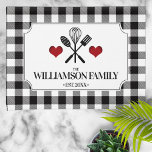 Rustic Country Kitchen Family Name Tea Towel<br><div class="desc">A charming,  rustic country kitchen design featuring a classic black buffalo check pattern,  and a personalised label. A great gift idea for birthday's,  housewarming or just because!</div>