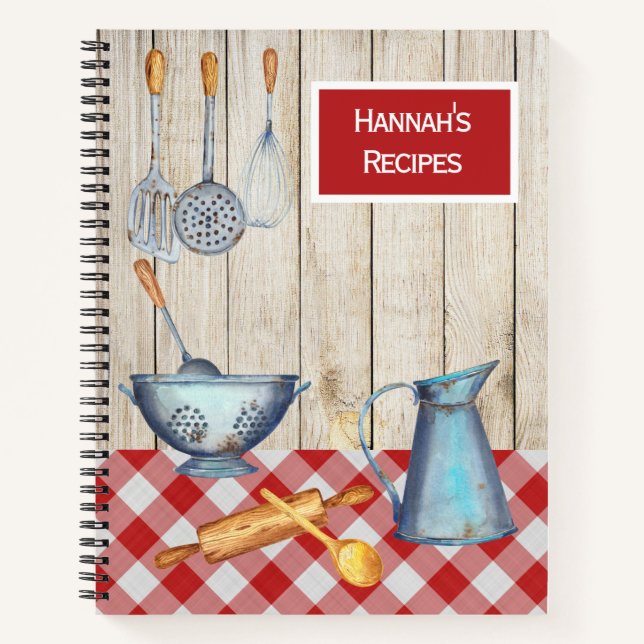 Rustic Country Kitchen Utensils Recipe Notebook (Front)