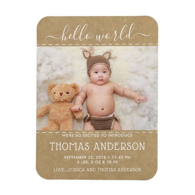 Rustic Country Kraft Photo Birth Announcement Magnet (Vertical)