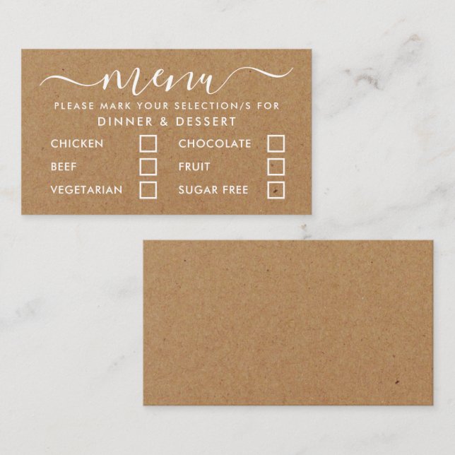 Rustic Country Kraft Simple Script Menu Selection (Front/Back)