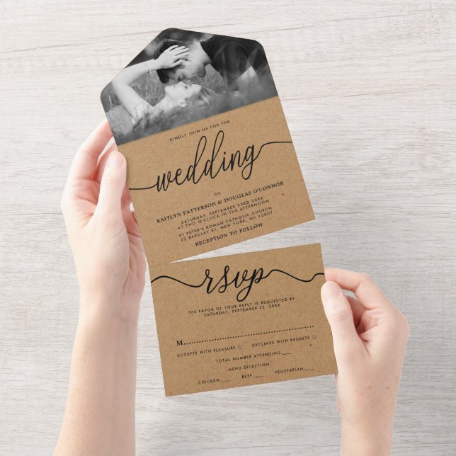 Rustic Country Kraft Simple Script Wedding All In One Invitation (Tearaway)