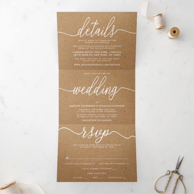 Rustic Country Kraft Simple Script Wedding Suite Tri-Fold Invitation (Inside)