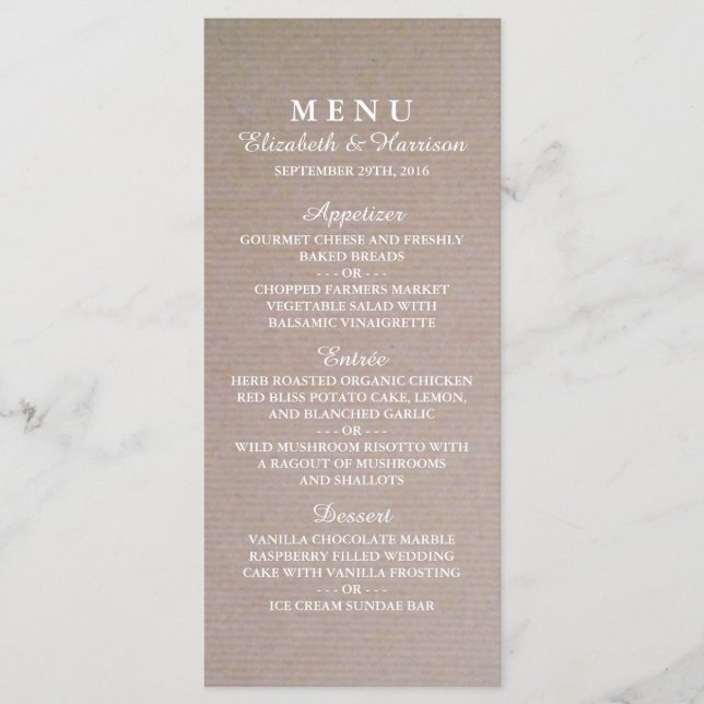 Rustic Country Kraft Wedding Menu (Front)