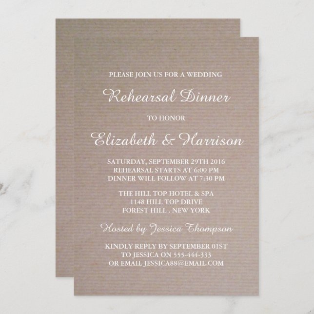 Rustic Country Kraft Wedding Rehearsal Dinner Invitation (Front/Back)