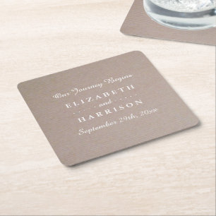 Rustic Country Kraft Wedding Square Paper Coaster