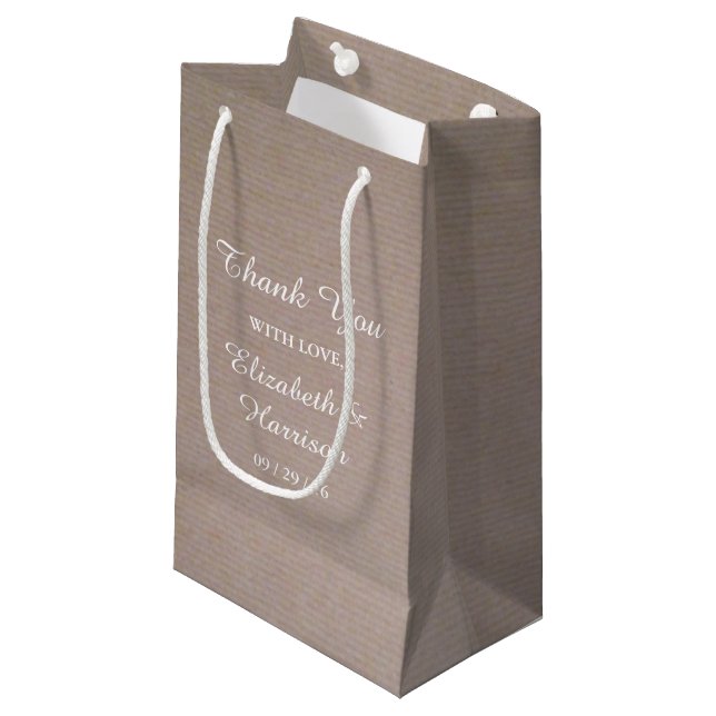 Rustic Country Kraft Wedding Thank You Favour Small Gift Bag (Front Angled)