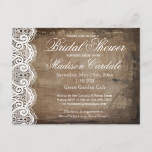 Rustic Country Lace Bridal Shower Invite Postcards