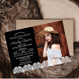 Rustic Country Lace   Photo Graduation Party Magnetic Invitation