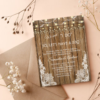 Rustic Country Lace String Lights I DO BBQ Invite