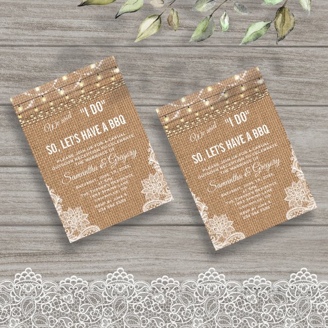 Rustic Country Lace String Lights I DO BBQ Invite (Creator Uploaded)