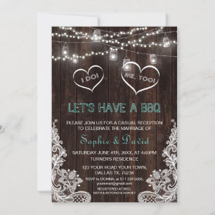 Rustic Country Lace String Lights Wood I DO BBQ Invitation