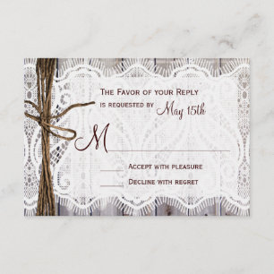 Rustic Country Lace Twine Wood Wedding RSVP Card