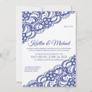 Rustic Country Lace Wedding Invitation- Royal Blue Invitation