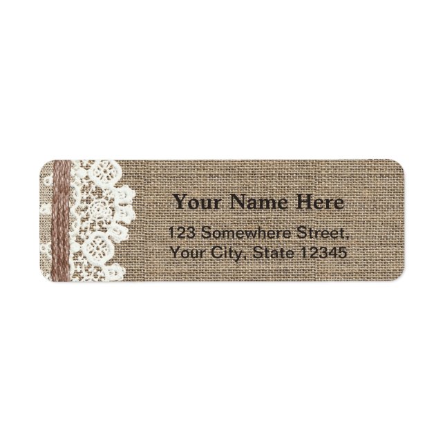 Rustic Country Laced Burlap Twine Return Address Label (Front)