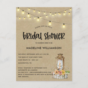 Rustic Country Lantern Bridal Shower Invitation Postcard