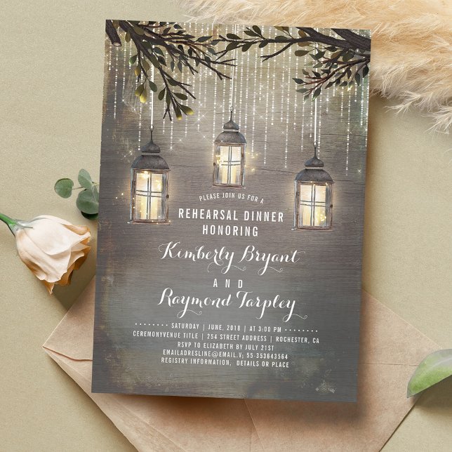 Rustic Country Lanterns Garden Rehearsal Dinner Invitation (Creator Uploaded)