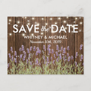 Rustic Country Lavender Lights Save the Date Announcement Postcard