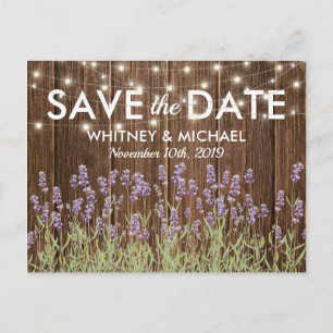 Rustic Country Lavender Lights Save the Date Announcement Postcard