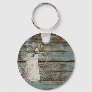 rustic country lavender whitewash blue barn wood key ring