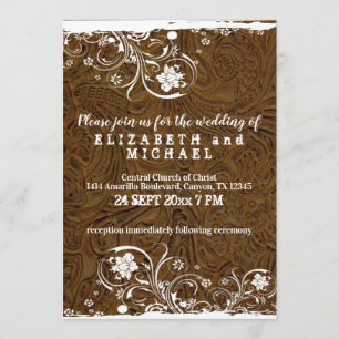 Rustic Country Leather and Lace Wedding Invitation