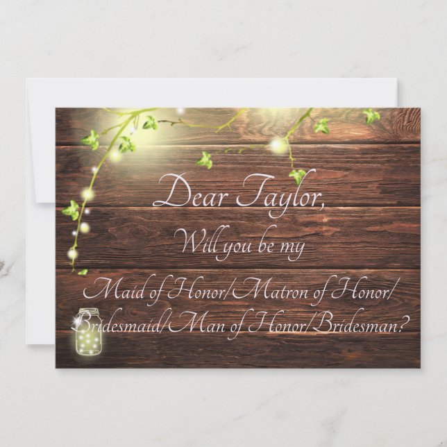 Rustic Country Lights Maid Matron Man Bridesmaid Invitation (Front)