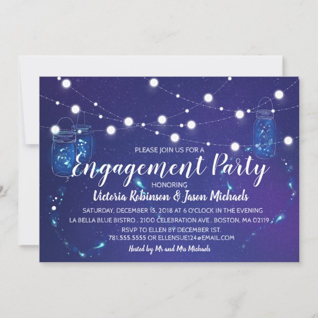 Rustic country lights mason jars Engagement Party Invitation (Front)