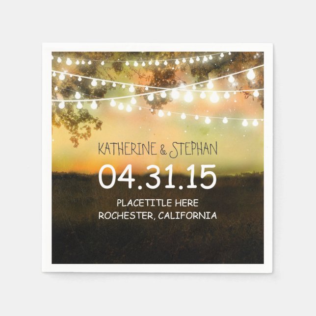 rustic country lights wedding paper napkins (Front)