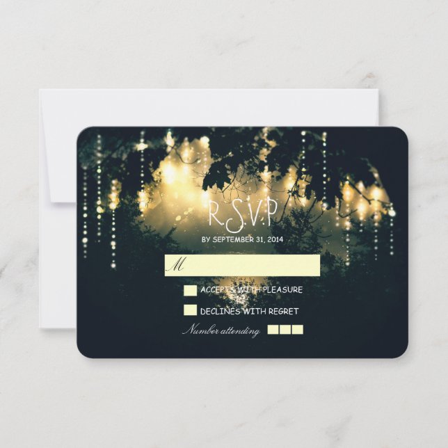 Rustic country lights wedding RSVP cards (Front)