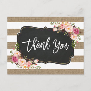 Rustic Country Linen Burlap Floral Thank You Postcard