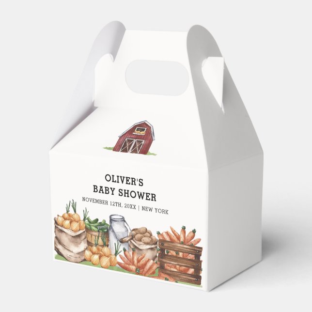 Rustic Country Locally Grown Veggie Baby Shower Favour Box (Front Side)