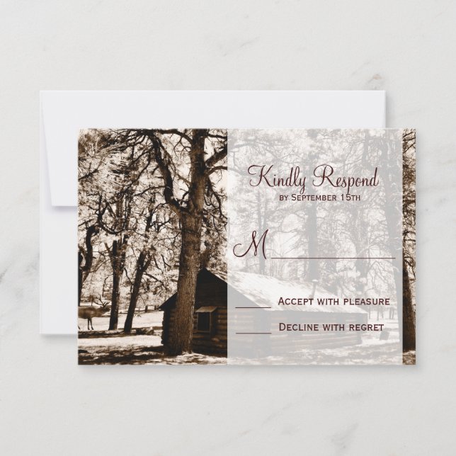 Rustic Country Log Cabin Pine Wedding RSVP Cards (Front)