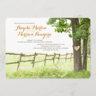 Rustic country love tree wedding invitations