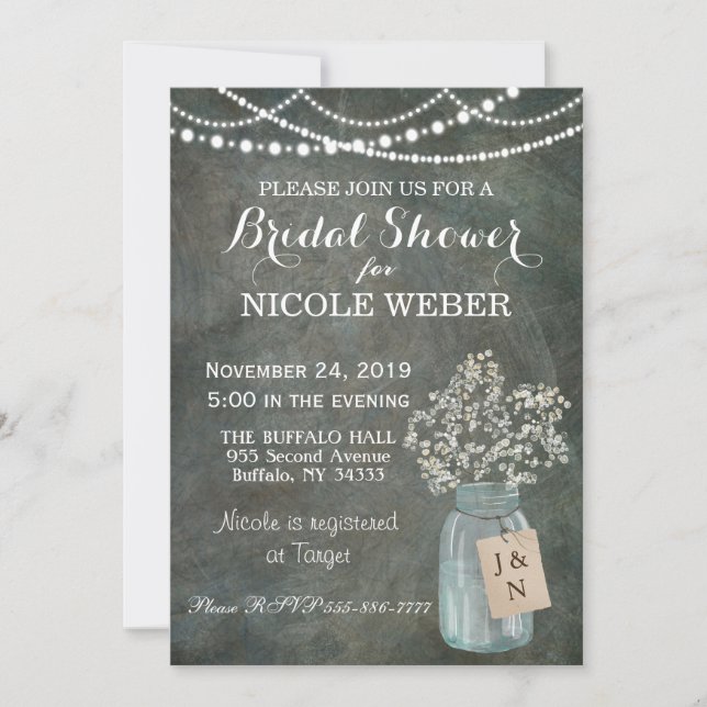Rustic Country Mason Jar Barn Bridal Shower Invite (Front)