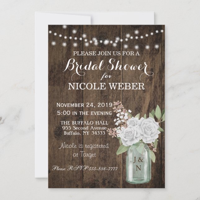 Rustic Country Mason Jar Barn Bridal Shower Invite (Front)