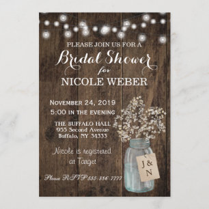 Rustic Country Mason Jar Barn Bridal Shower Invite