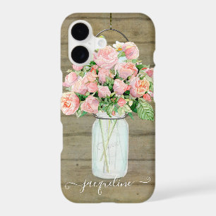 Rustic Country Mason Jar Blush Pink Roses Bouquet