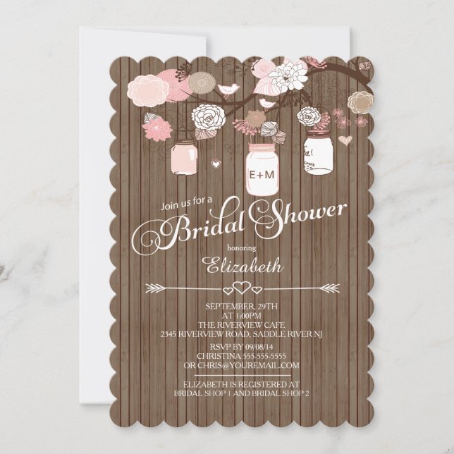 Rustic Country Mason Jar Bridal Shower Invitation (Front)