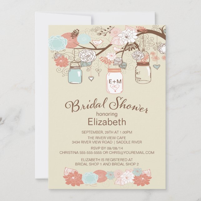 Rustic Country Mason Jar Bridal Shower Invitation (Front)