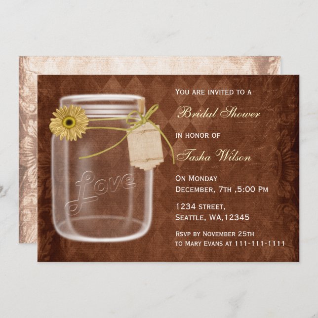 rustic country mason jar Bridal Shower Invitation (Front/Back)