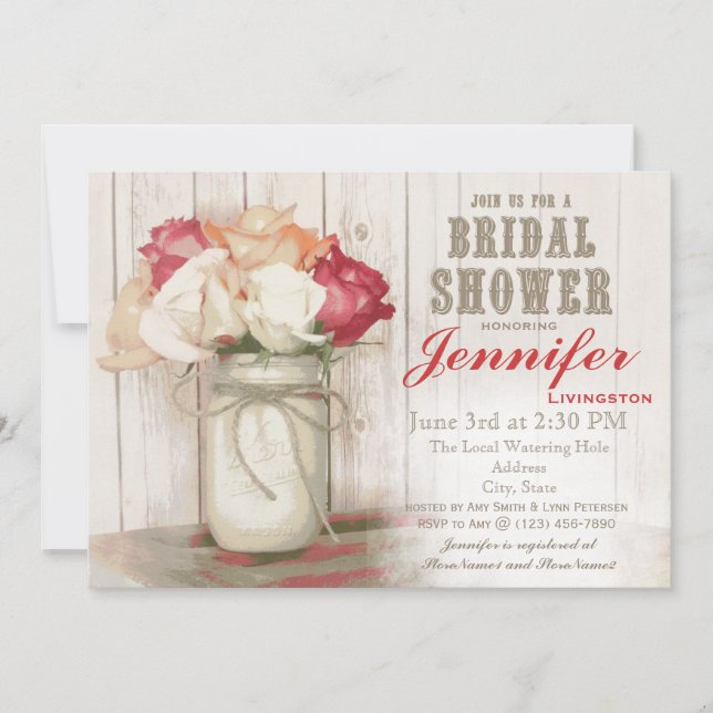 Rustic Country Mason Jar Bridal Shower Invitations (Front)