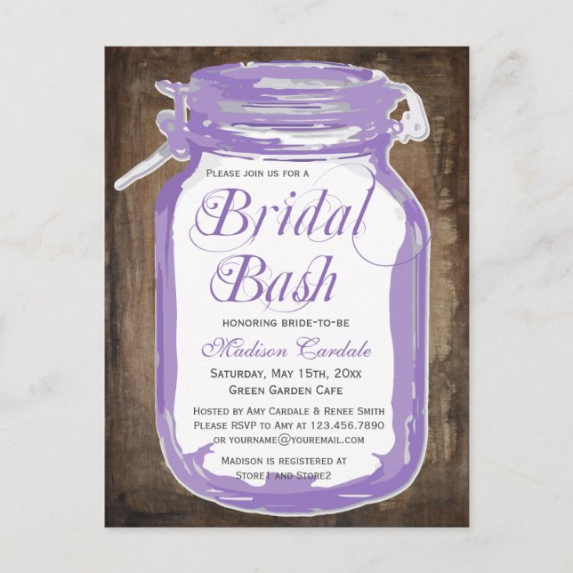 Rustic Country Mason Jar Bridal Shower Postcards (Front)