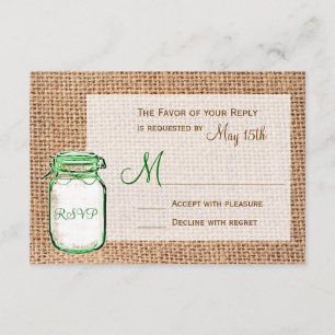 Rustic Country Mason Jar Burlap Wedding RSVP Cards