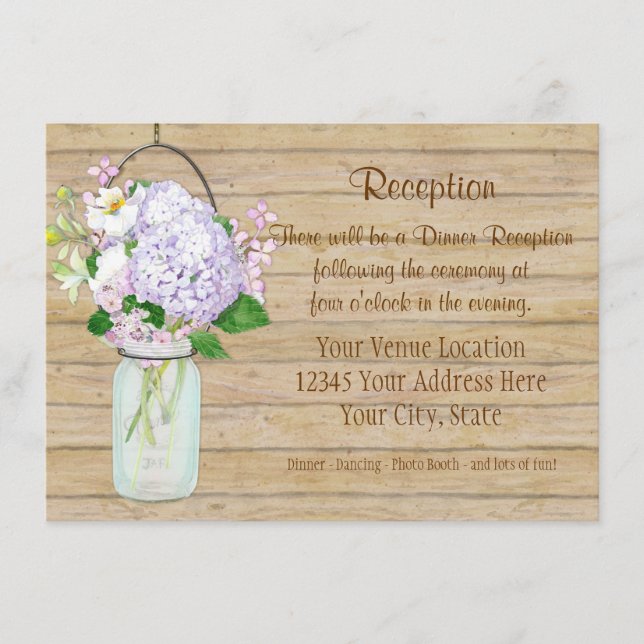 Rustic Country Mason Jar Floral Lavender Hydrangea Enclosure Card (Front)
